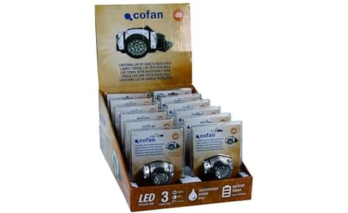 EXPOSITOR 12 UDS LINTERNA CABEZA 19 LED REGULABLE