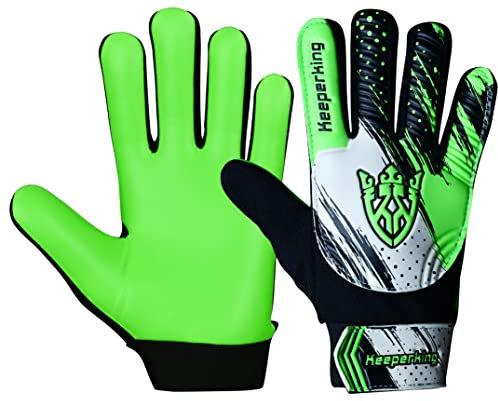 Keeperking Torwarthandschuhe Kinder Clawxen, Jungen und Mädchen, Junior Fußballhandschuhe Fußball Spielerhandschuhe für Jungen tormannhandschuhe (4,C3-Green)