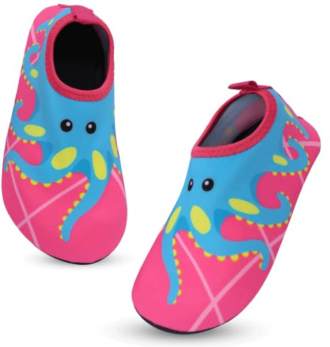 Kids Water Shoes Boys Girls Barefoot Soft Skin Quick Dry Non-Slip Swim Beach Shoes Toddler Lightweight Aqua Socks Pool Seaside Surf Garden Outdoor Sports Octopus Red 12/13 UK Child