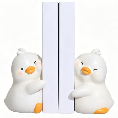 JARPSIRY Cute Hug Ducks Decorative Bookends, Unique Book Ends to Hold Books Creative Resin Book Holder Stopper for Home Office Desk Bookshelf Decoration
