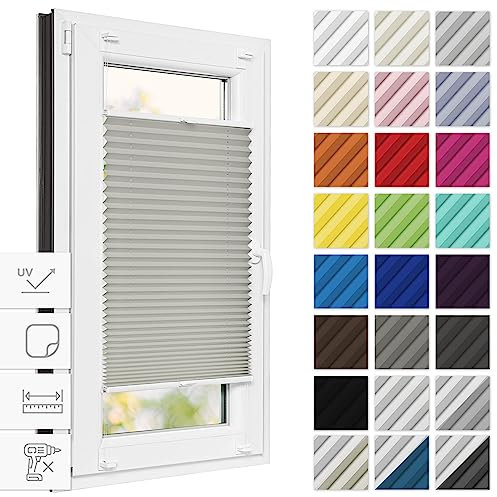 Estika Thermo Plissee zum kleben verdunkelung 80 cm x 100 cm - Blackout: Cremige-Weiß - Plissee kleben, Plissee ohne Bohren, Plisees ohne Bohren Blickdicht, Verdunklungsplissee