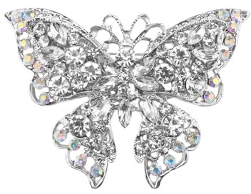 eMagTech Schmetterling Brosche, Kristall Schmetterling Pin für Jacken Blusen Schals Hüte Taschen Kristall Strass Brosche Kragen Pin Beschichtung Legierung, 7.5cm x 6cm, Legierter Stahl, Kristall
