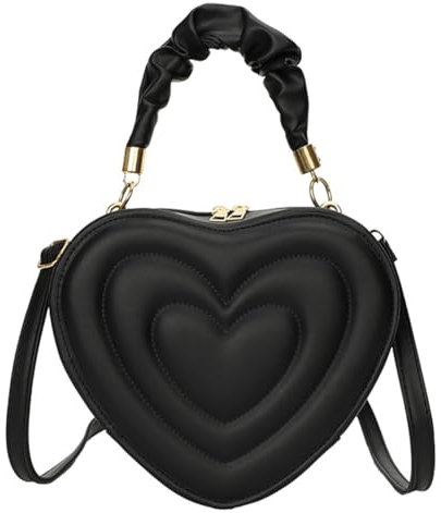 Kexpery Damen-Clutch in Herzform, große Kapazität, Umhängetasche, niedlich, PU, lässig, Crossbody-Tasche mit Riemen, für Shopping, Arbeit, täglichen Gebrauch, Tragetasche, Schwarz ,