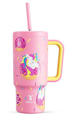 Meoky 24 oz Tumbler with Handle and Straw, 100% Leak-proof Tumbler with Lid and Straw, Insulated Stainless Steel Travel Coffee Mug, Keeps Cold for 24 Hours (Unicorn)