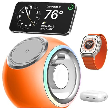 Anyzoo Cargador inalámbrico, Mag-safe 3 en 1 Base Cargador para iPhone 16/15/14/13/12 Serie, Estación de Carga para Apple Watch 10/9/Ultra/8/7/6/SE/5/4/3/2, Carga Wireless Charger para AirPods Pro/3/2