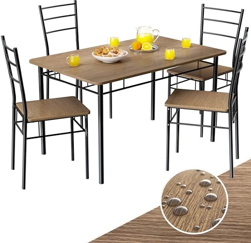 Casaria® Esstisch mit 4 Stühlen Holz 5-TLG. Set Metall 110x70cm Industrial Esszimmer Küche Stühle Tisch Möbel Essgruppe Sitzgruppe Vintage Braun