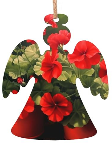 Colgante de madera de geranios rojos, tallado de boj, impresión de doble cara, ligero y duradero, adecuado para árboles de Navidad, decoraciones de pared, 2 unidades