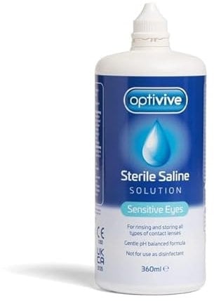 Optivive Sterile Saline Solution Sensitive Eyes for Rinsing & Storing All Types of Contact Lenses - 360ml - Gentle pH Balanced Formula