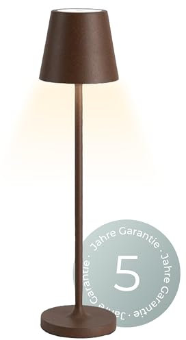 Tischlampe kabellos dimmbar - 2200mA Akku LED Tischleuchte mit Touch & Ladestation - IP54 Indoor & Outdoor geeignet - Nova Leuchte warmweiß 2700K -leichte & hochwertige Beleuchtung (rostbraun)