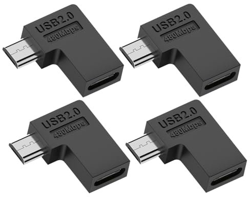 CY Adaptateur 4 pièces/lot USB-C USB2.0 Type C Femelle vers Micro USB mâle Adaptateur de données d'alimentation Type à Angle Droit à 90 degrés