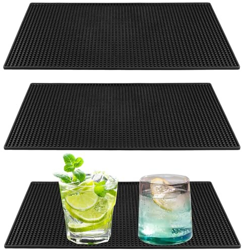 YIXNSW 3 Stück 30x45 cm Bar Service Matte, Barmatte Gummi Rechteckige Abtropfmatte Silikon, Abtropfmatte Geschirr Rutschfester für Bar Club Restaurants, Schwarz
