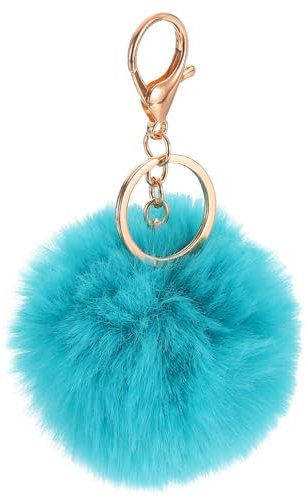 QUARKZMAN Pom Pom Schlüsselanhänger, 8cm Kunstpelz Puff Ball Schlüsselanhänger, Weicher Niedlicher Plüsch Flauschiger Ball Schlüsselring für Damen Geldbörsen Handtaschen Rucksack (Blau)