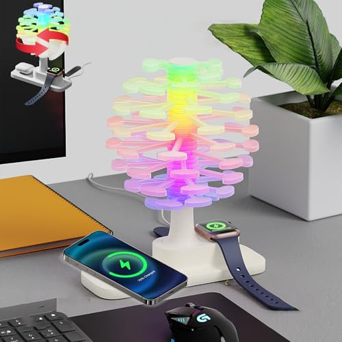 Nachttischlampe mit ladefunktion, Tischlampe Dimmbar RGB Farben, Touch Rotierende Tischlampe, Wireless Charger Helligkeitsstufen Nachtlicht für deko Schlafzimmer Wohnzimmer
