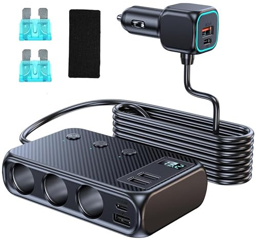 9 in 1 Cigarette Lighter Adapter, 171W Cigarette Lighter Splitter, Car USB Adapter, Car Charger Adapter, Independent Switches & LED Voltage Display, 12V/24V Car Socket for All Car Devices