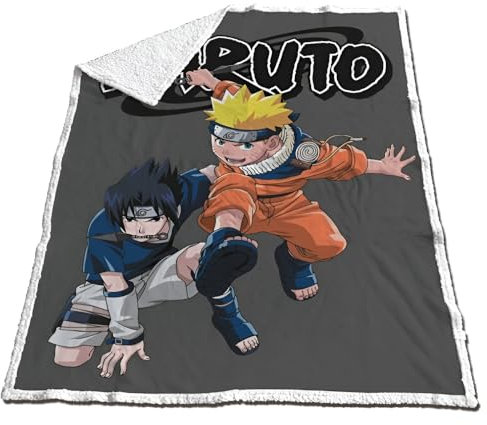 Aymax Naruto Shippuden Kuscheldecke 120x150 cm – Superweiche Coral-Fleece Decke mit Naruto & Sasuke – Anime Fanartikel aus 100 % Polyester – Für Sofa, Bett & Reisen