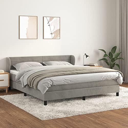 Massbinet Boxspringbett mit Matratze Hellgrau 160x200 cm Samt Stabiler Bettrahmen Stoffbett mit Lattenrost Gepolstertes Bettgestell