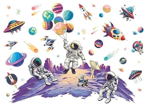 Weltraum-Wandaufkleber, bunte Universum-Raketen-Astronauten-Wandsticker | Planeten-Peel-und-Stick-Wandkunstaufkleber, abnehmbare DIY-Tapete für Baby-Kinderzimmer, Kinderzimmer, Spielzimmer Wohnkultur