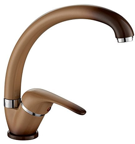 ambrosiana SEI1406CAN - Grifo mezclador para fregadero de cocina/lavandería con caño alto serie Sei de latón color tierra de Francia con aireador de ahorro de agua