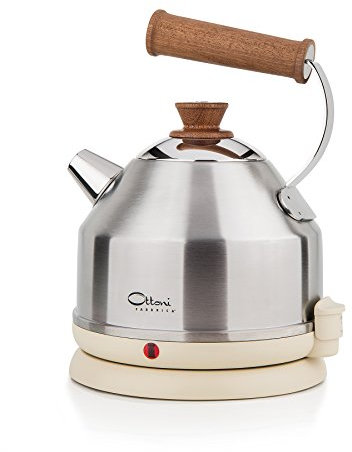 Ottoni Fabbrica Elektrischer Wasserkocher Edelstahl Mahagoni Holz Made in Italy 1,7L 2400W,Automatische Abschaltung,BPA frei,Herausnehmbarer Kalkfilter,Trockenlaufschutz,360° Basis,Lignum Satinato