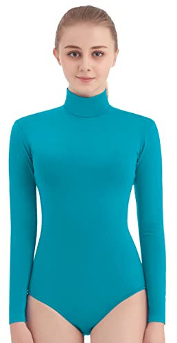 SUPRNOWA Rollkragen-Trikot, lange Ärmel, Spandex, für Tanz, Workout, Fitness, Bodysuit für Damen, Ozeanblau, XL