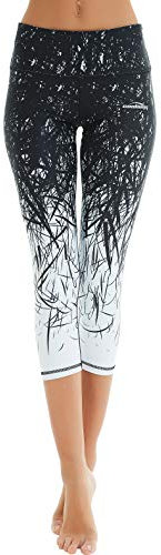 COOLOMG Damen Sport Leggings Yoga Hosen-Fitnesshose, B-schwarz- weiß (Capri), Gr.-L