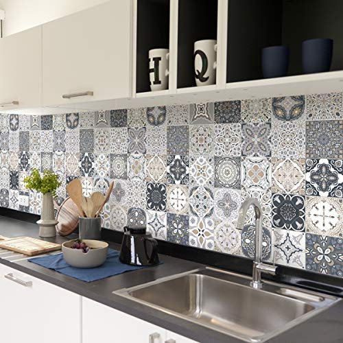 Stickers Carrelage Adhésif 20x20 cm - Sticker Autocollant Carreaux de Ciment – Décoration Murale Stickers Carrelage pour Salle de Bain et Cuisine - Carreaux de Ciment adhésif Mural - 60 pièces
