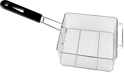 FLAMEER Stainless Steel Fry Basket Square Wire Mesh French Chip Frying Serving Food Tableware Accessory With Detachable Handle Fit For Deep Fryers, 8'' Small