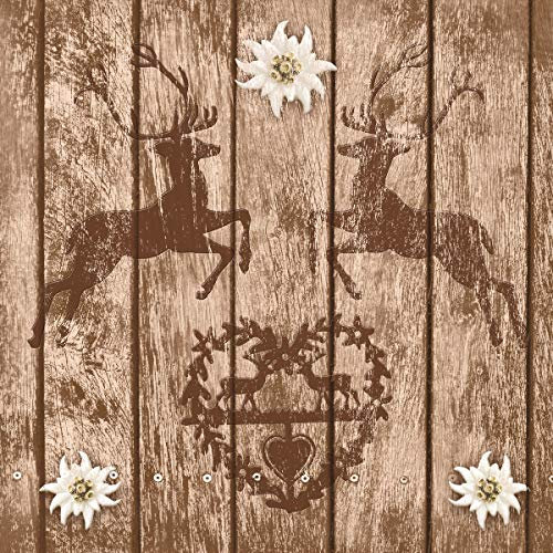 20 Servietten Hirsche und Edelweiß auf Holz | bayrisch | Bayern | Tischdeko 33x33cm