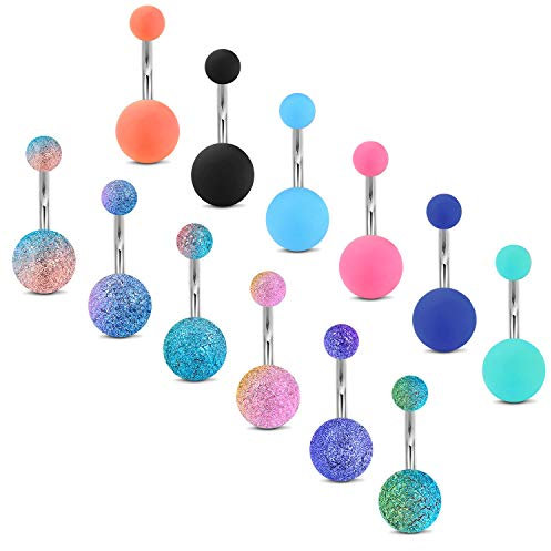 incaton 14G 1.6mm Piercing Nombril Acier Chirurgical 12Pcs Piercing au Nombril Anneau de Nombril Coloré Piercing de Ventre 10mm Femme Choix Différents