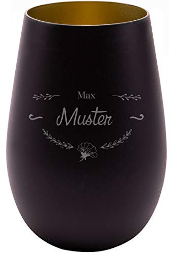 Manutextur Glas - mit Spruch oder Name - viele Motive - mit individueller Gravur - Trinkglas - graviert - personalisiert - persönliches Geschenk - schwarz - Gold
