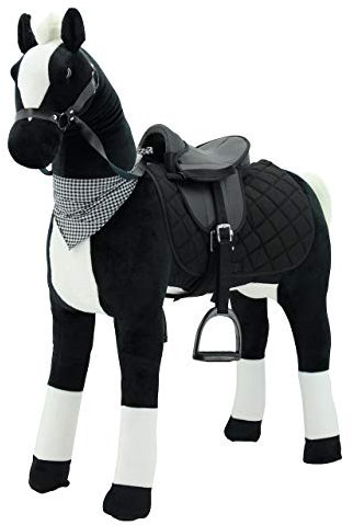 Sweety Toys 13142 Plüsch Stehpferd Sicherheit ! stabiles Robustes XXL Riesenpferd Höhe 125 cm Pferd Reitpferd schwarz mit Stahlunterbau mit zusätzlichem Reitsattel mit Steigbügeln