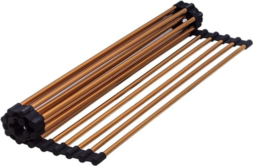 Strictly Sinks Stainless Steel Dish Drying Rack – Polished Copper 21 X 13 Inches Roll Up Dish Drying Rack – Multipurpose Foldable Over The Sink Kitchen Drainer, Countertop Cooling Rack