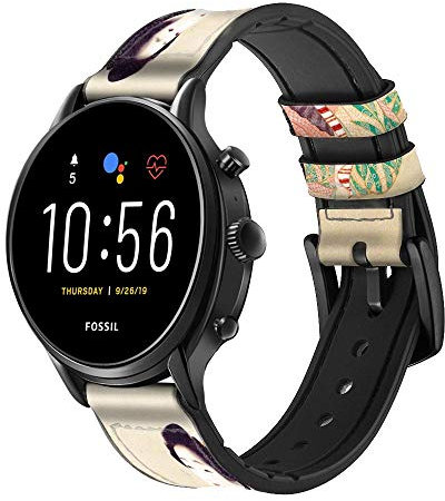 Japan Art Kimono Cinturino in pelle e silicone Smartwatch per Fossil Mens Gen 5E 5 4 Sport, Hybrid Smartwatch HR Neutra, Collider, Womens Gen 5 taglia (22mm)