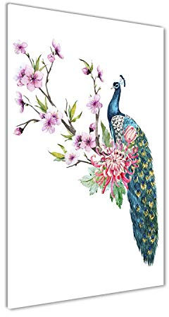 Tulup Glas-Bild Wandbild aus Glas - Wandkunst - Wandbild hinter gehärtetem Sicherheitsglas - Dekorative Wand für Küche & Wohnzimmer 70x140 - Tiere - Pfau und Blumen - Mehrfarbig