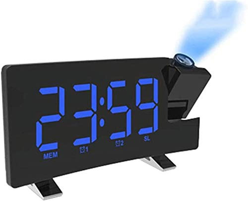 Projektionswecker, Projektionsuhr, FM Radiowecker/Radiowecker mit Projektion Alarm Clock/Uhrenradio/digitaler Wecker, Dual-Alarm mit USB-Ladeanschluss, LED-Anzeige mit Dimmer, 12/24-Stunden (Blau)