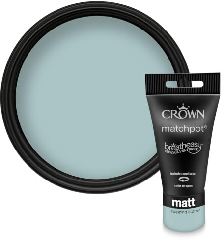 Crown WALLS & CEILINGS Light Blue Matt Paint Tester Pot - Sample 40ml | Try Stepping Stone before you buy. See the true colour on your wall, in your own light. Low VOC, low odour, breatheasy