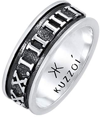Kuzzoi Herrenring oxidiert, Bandring massiv (8 mm) in 925 Sterling Silber, Breites Schmuck Accessoire mit römischen Ziffern, Ring für Männer mit Zahlenfolge, Ringgröße 62, 0602430921_62