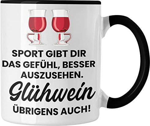 Trendation - Glühwein Tasse Lustig Spruch Glühweinbecher mit Henkel Doppelwandig Glühweintassen Gläser Weihnachtsmarkt Becher Tassen Geschenk (Schwarz)