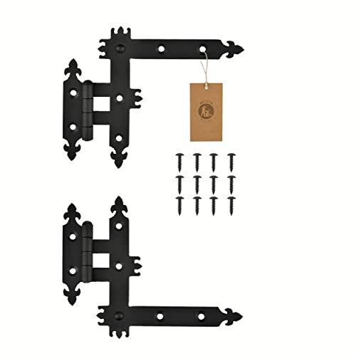 MORIA DESIGN 2er Set Rustikal Winkelscharniere (L-Scharnier) 2,5 x 185 x 150 mm, Scharniere für Fensterläden, Gartentore, Werkzeughäuser, Kinderhäuser, Gartenräuchereien, Pulverbeschichtet, Schwarz