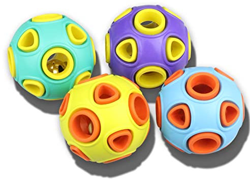 SCHITEC Hundebälle mit Glockenklang, Gummi-federnde Fetch Ball für mittlere große Hunde, interaktive Haustier Kauspielzeug (Small 2)