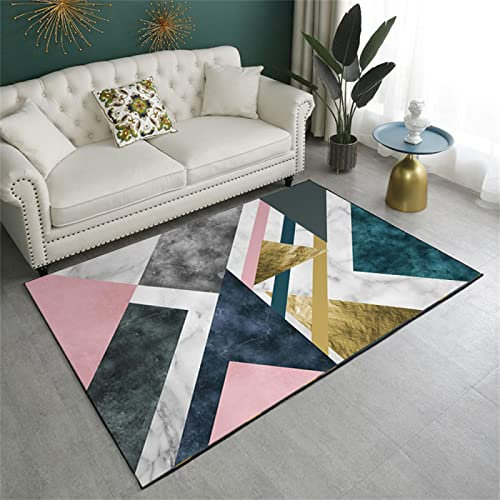Kunsen Schmal Leichtes Luxus-Wohnzimmer, einfaches geometrisches Büro, Schlafzimmer, Nachttisch, waschbar bunt flokati Teppich waschbar Pflegeleicht130x190CM