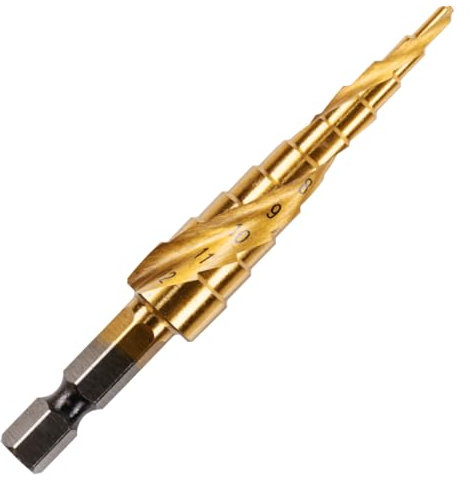 3mm to 12mm Spiral Flute Step Drill Bit, High Speed Steel Titanium Coated, Metric Hex Shank, HSS Tool For DIY Plastic Wood Steel Metal Aluminum Copper. Cone Cutter Hole Cutter Drill Bit