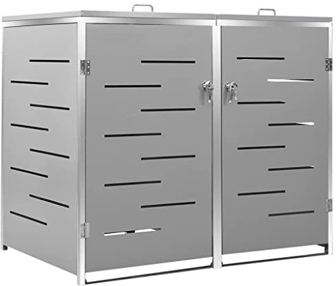 Hommdiy Mülltonnenbox 2er Rostfrei Abschließbar Müllbox Mülltonne Mülltonnenverkleidung Gartenbox Müllcontainer Edelstahl Grau 138 x 77.5 x 115.5 cm