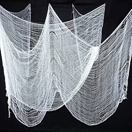 Zueyen 3 Stück Halloween Fensterdeko Gruseliges Tuch, Halloween Gruseliges Baumwolle Gaze Tuch für Halloween Party Outdoor Hof Haus Tisch Fenster Dekoration, Tischtücher, 78.7 x 29.9 Inch(Weiß)