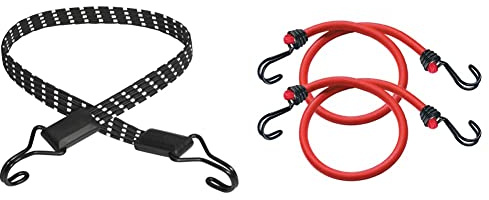 Master Lock 3229EURDAT Tendeur Plat avec Crochet [80 cm d'Elastique] [Réfléchissant] [Double Crochet Inversé] & 3020EURDAT Tendeurs avec Crochet [Pack de 2 Tendeurs] [Crochet Inversé] Rouge, 60 cm
