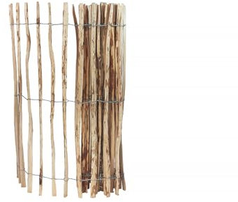 Staketenzaun – Gartenzaun 150 cm Hoch – Einfriedung von Grundstücken, Weiden, Teichen – Stabilisierung von Kletterpflanzen – Zaun aus Haselnussholz mit Stahldraht – Farbe natur, Länge 300 cm, 7-8 cm
