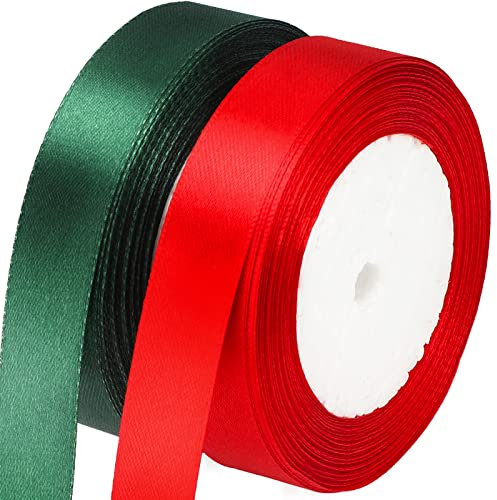 G2PLUS Rot und Grün Geschenkband, 20mm Schleifenband Rot und Grün, 44m Stoff Rot und Grün Satinband, Dekoband für Geschenkverpackung