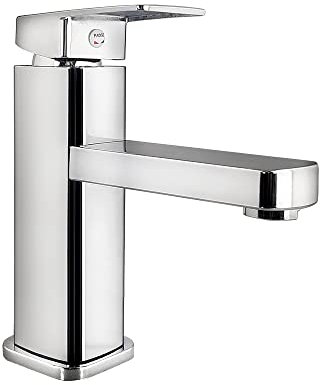 Wasserhahn Waschbecken Bad Waschtischarmatur Mischbatterie Einhandmischer Badarmatur Quadrat, silber