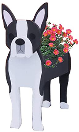 LIBOOI Dog Planter, Animal Flower Pot for Plants, Boston Terrier Gifts Women Men Lovers, Handmade Storage Container Planters Garden Decoration Cactus Office Home, 27 x 17.5 cm, UKBT-221123GW02-3-WQW