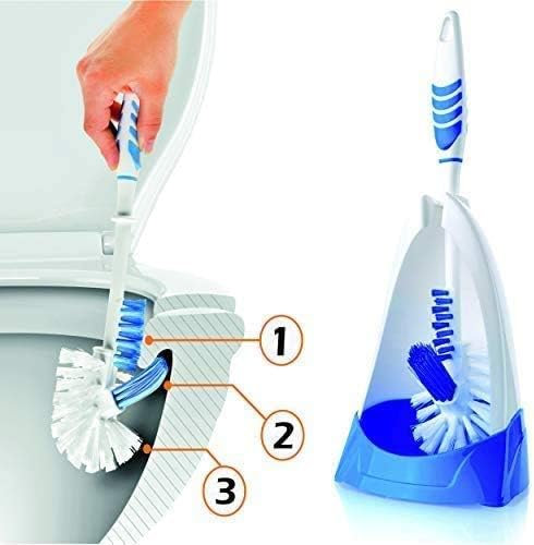 Rigorous Team 3 Functioned Toilet Brush with Holder-Very Easy Under the Rim Cleaning. Strong Bristles, Good Grip Toilet Brushes Sets.New Version Loo Brush (Blue), 36.6x14.8x12.3 (Tf-02v99)